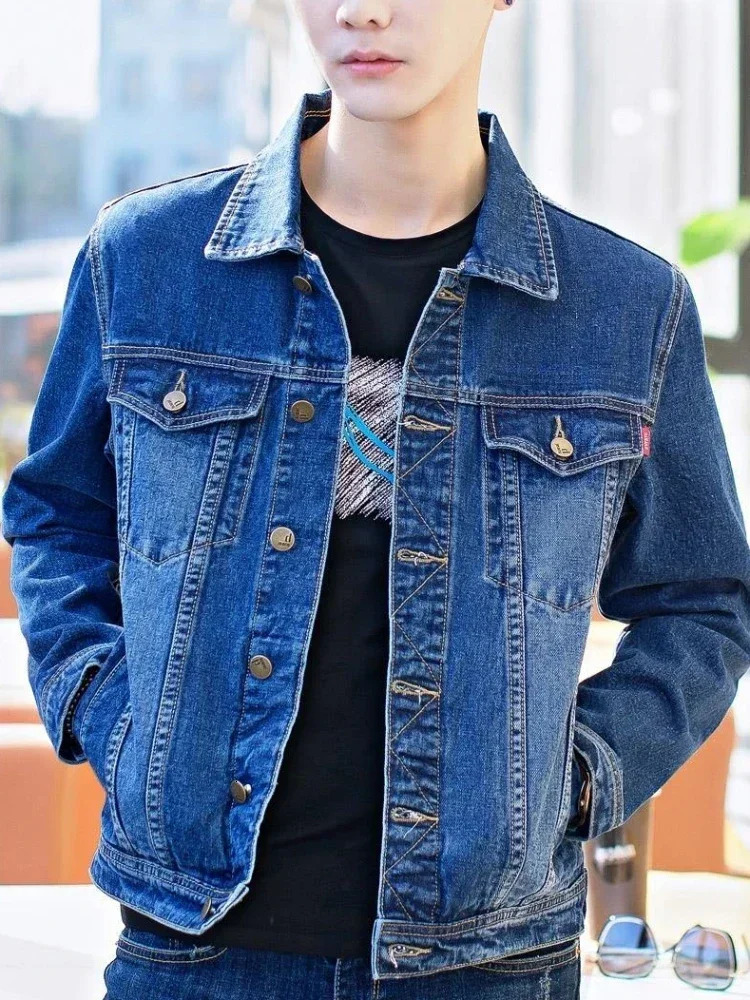 Denim Jackets Man Casual Slim Jeans Coat for Men Button Short Blue Autumn Winter 2024 Outwear Large Size Vintage Joker 250110