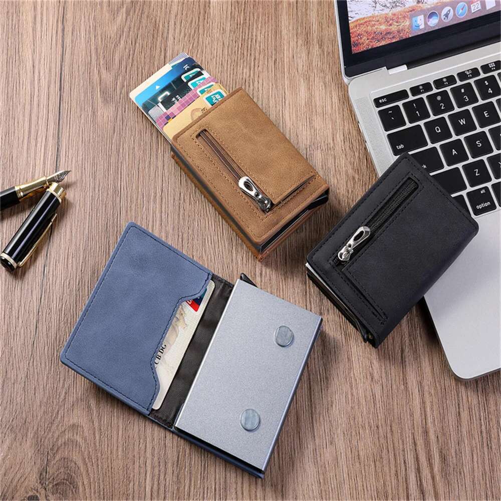 Customized Name RFID Leather Multifunction Magnet Wallet Men Credit Card Holder With Note Compartment & Coin Pocket Purse