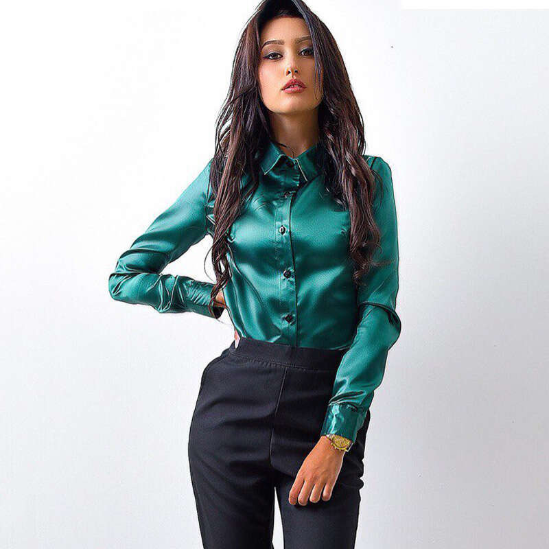 Popular European and American Satin Small Shirt Long Sleeve Collar Button Top Women's Wear 2025 New Casual Versatile Fashion Clothing