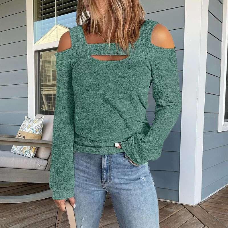 Women's Fashion Strapless Loose Designer T-shirt Solid Color Long Sleeved Shirt Street Women's Casual Spring And Autumn T-shirt