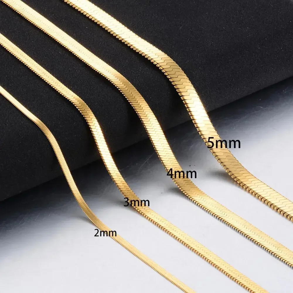 Width m Stainless Steel Flat Necklace Gold Color Waterproof Filmy Snake Chain Men Gift Jewelry Various Length 250114
