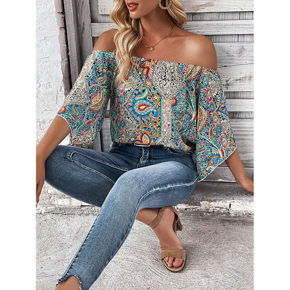 European and American summer women's retro ethnic style Paisley print short sleeved top with versatile temperament, new trendy clothing ins