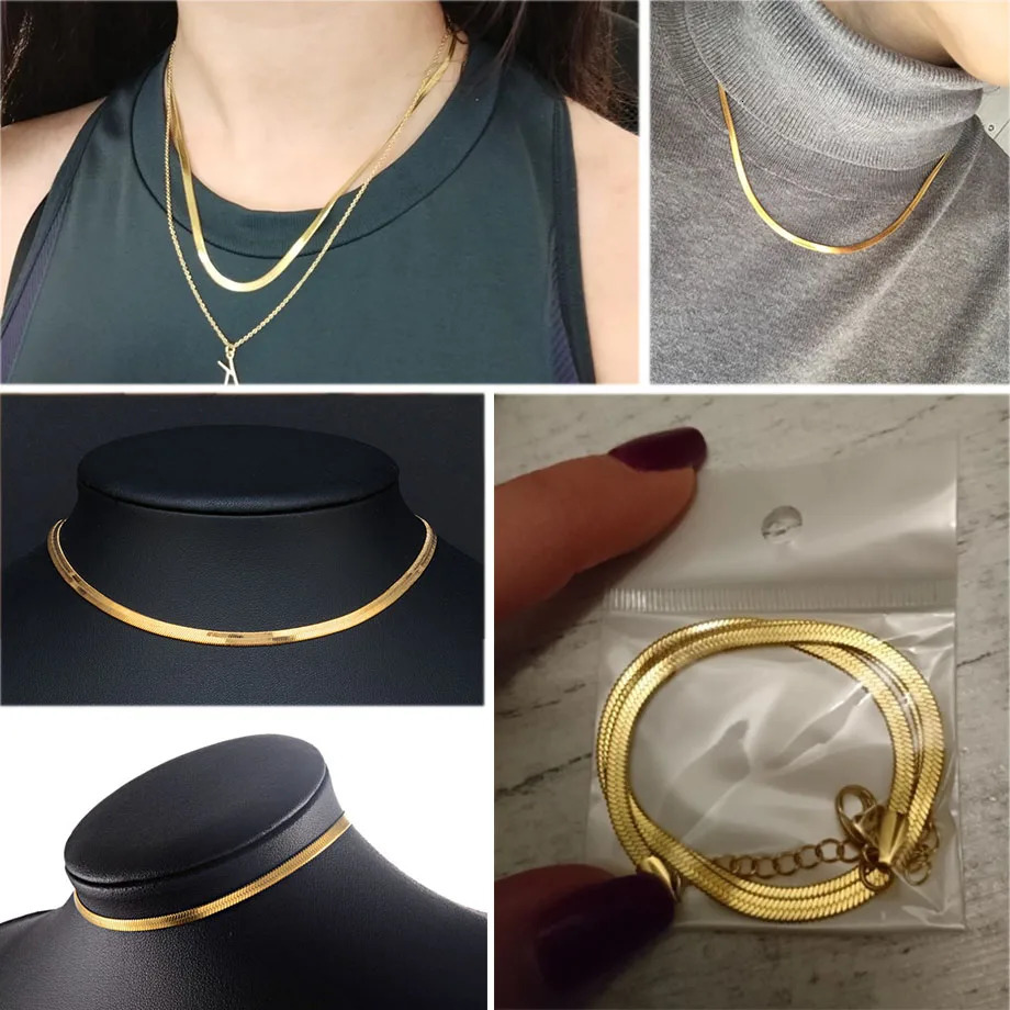 2024 High Quality Clavicle Blade Chains Drop Women Gold Silver Color Stainless Steel 355cm Snake Choker Necklace Chain 250114