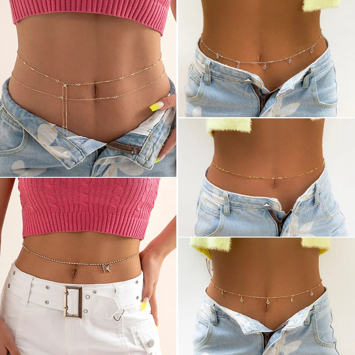 Hip Hop Fashion Metal Double Layer Chain Sexy Pants Body Crystal Adjustable Waist 2023 250114