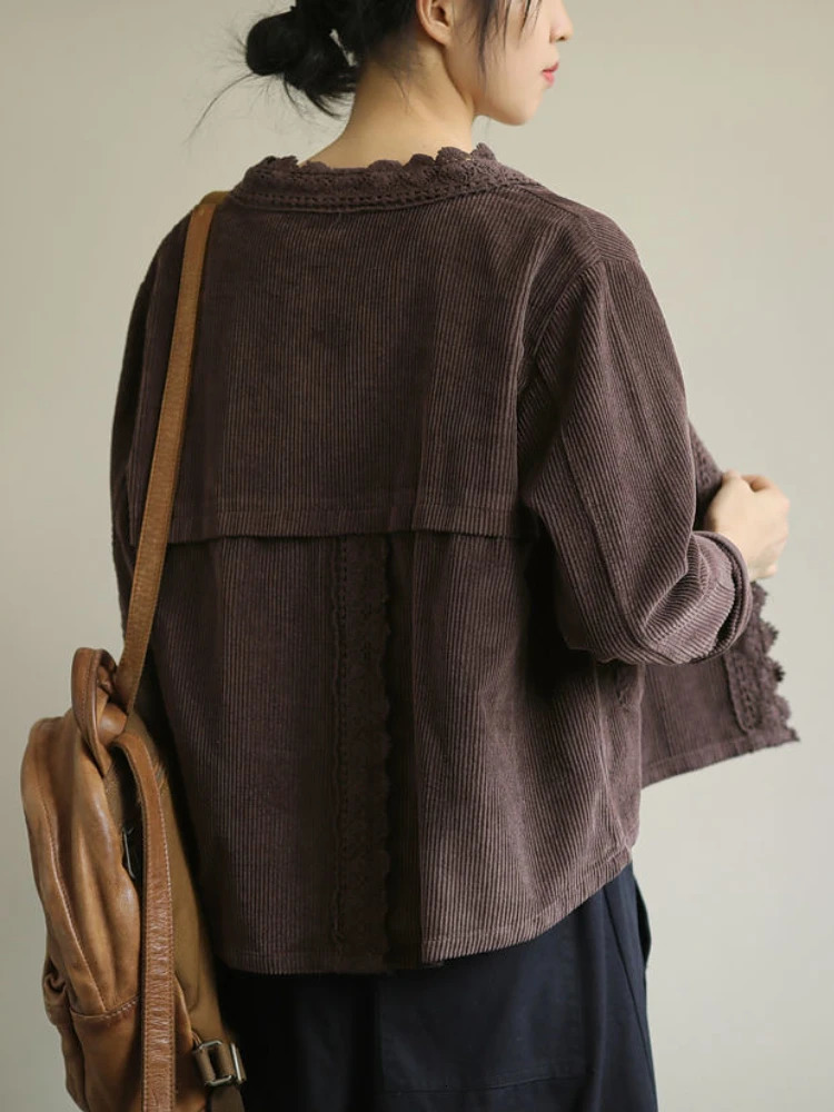 Corduroy Jackets Women Simple Retro All-match Loose Daily Autumn Korean Style Female Classic Pure Basic Fashion Leisure 250113