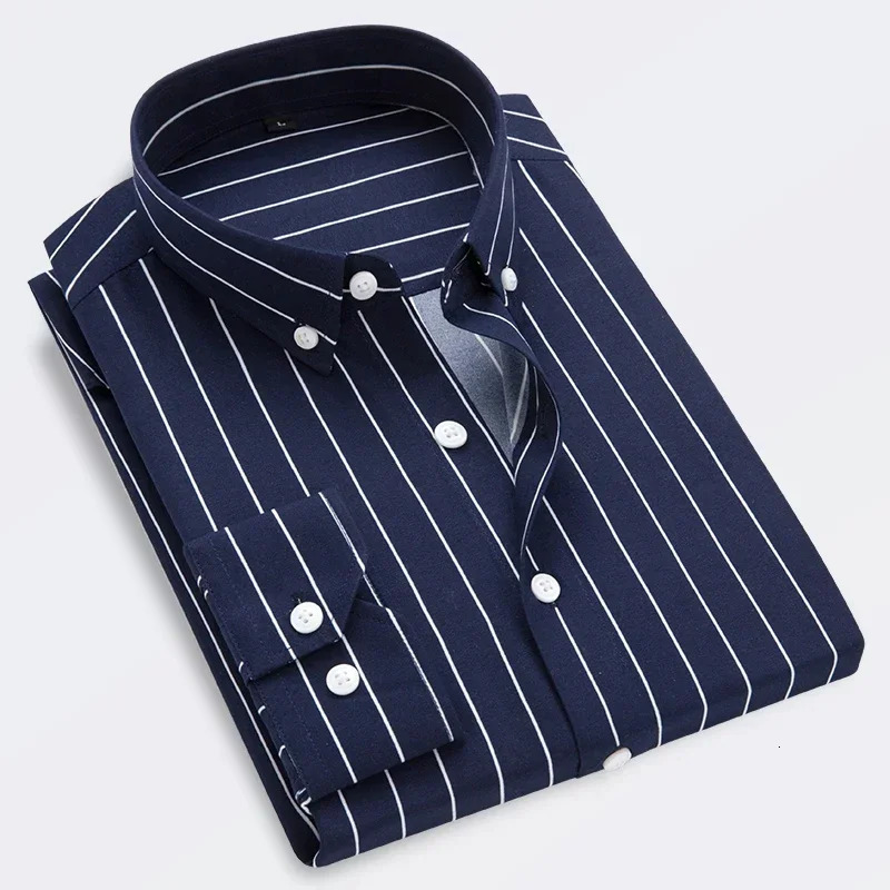 Men Shirt Male Dress Shirts Striped Mens Casual Long Sleeve Business Formal Plaid Shirt camisa social 250118