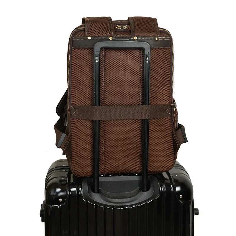 Newsbirds Crazy Horse Leather Backpack Real Cowskin Laptop Bagpack Computer Backpacks For Men Male Daypack Business School Bag