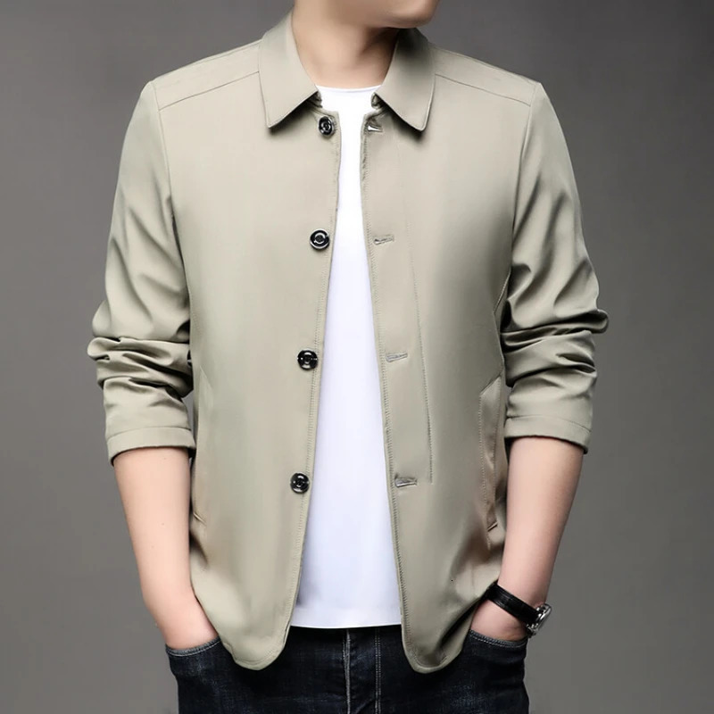 2024 Mens Jacket Business Casual Jacket Fashion Slim Coat Solid Color Trench Coat Single-Breasted Top 250113