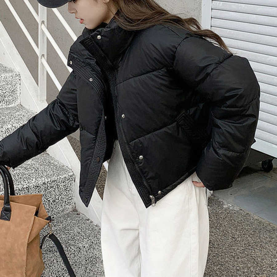 No Wash Pu Leather Stand Collar Short Cotton Jacket for Women Cotton Season Loose New Small Bread Thick Coat Women Jackets Coat Woman Fur 241209