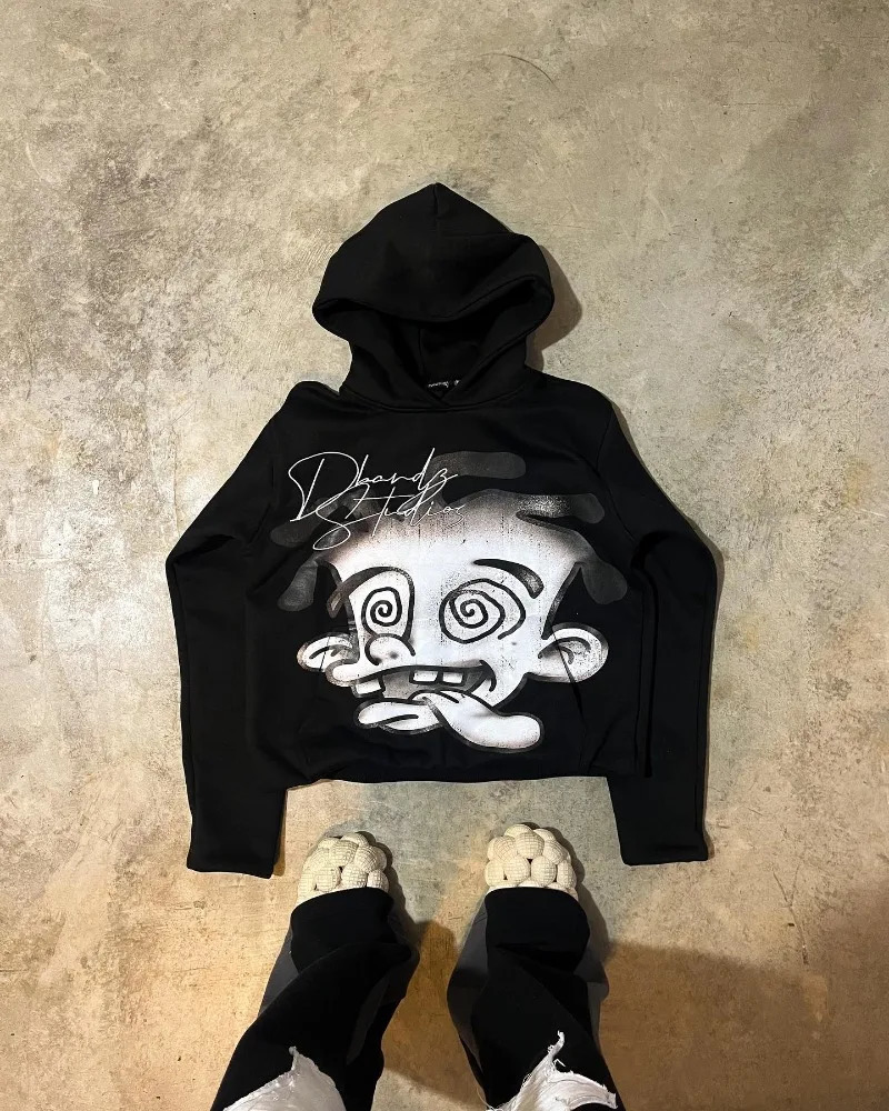 American Harajuku fashion cartoon letter print hoodie male y2k Goth punk couple Street trend casual loose oversized sweatshirt 250109