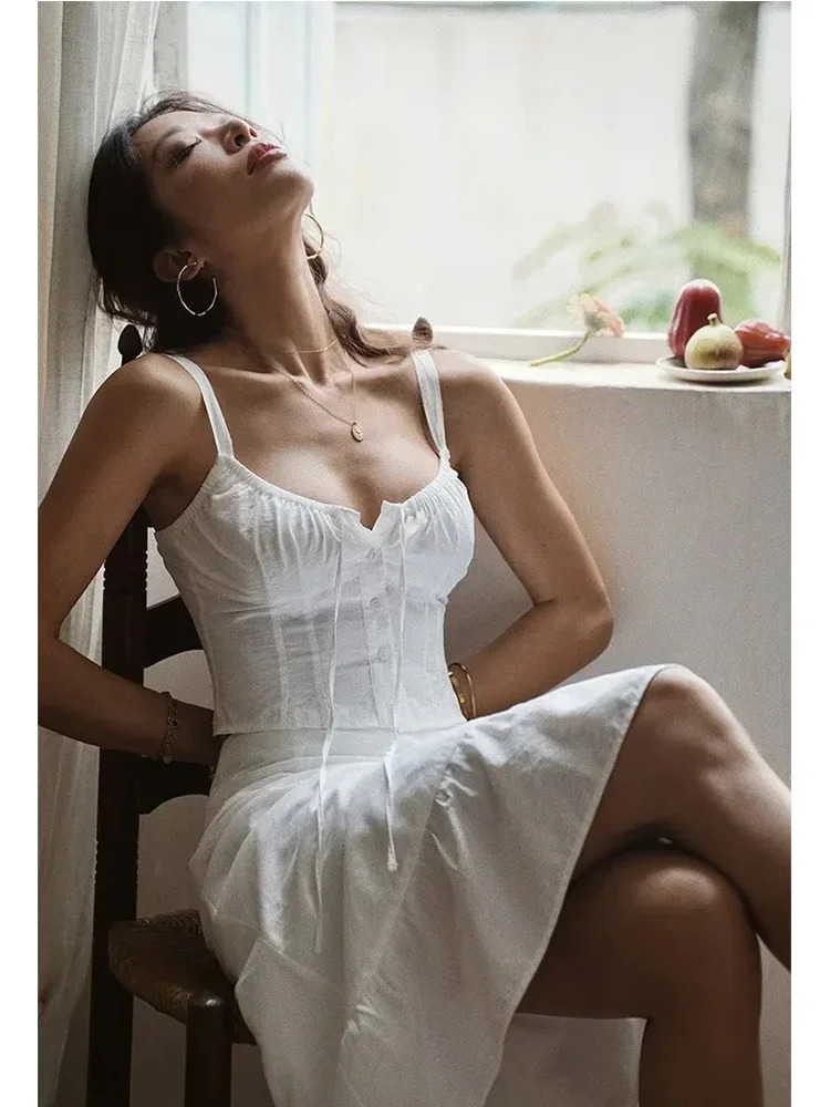 Foridol Lace Up White 2-piece Set Womens Summer Dress Set Beach Cotton Dress Set Midi Vestido Fashion Sundress 250110