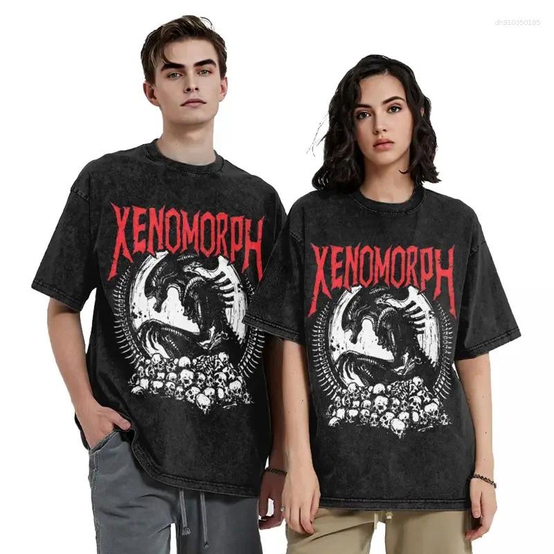 Men's T Shirts Death Metal Xenomorph Alien Romulus Washed Streetwear Hip Hop T-Shirts Tees Men Women Short Sleeve Harajuku Summer