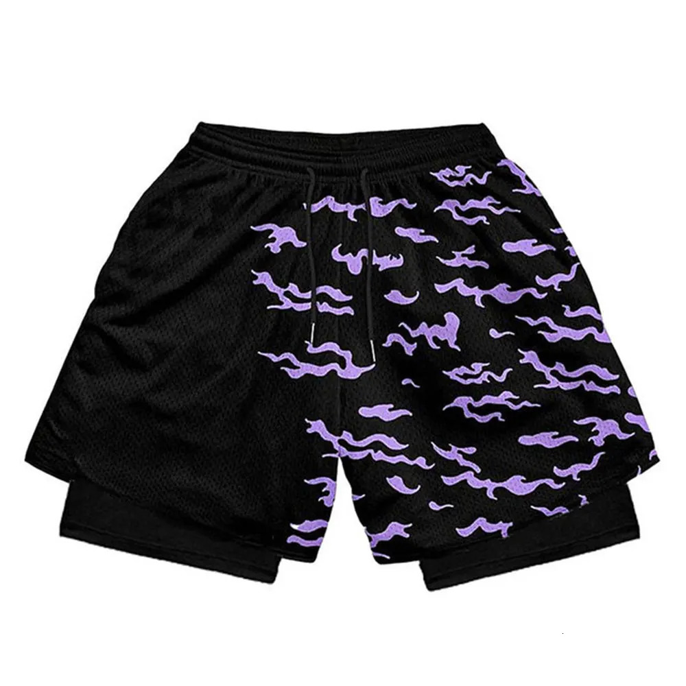 Mens 2 in 1 Running Shorts Male Workout Anime Shorts Training Yoga Gym Sportswear Pants Sport Short Pants with Pockets 250109
