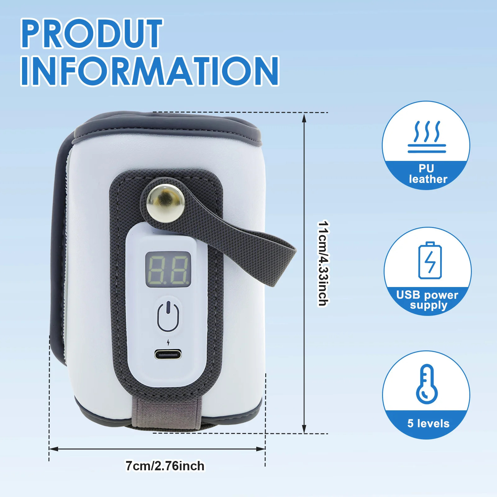 Baby Bottle Warmer Insulated Bag PU Leather 5Speed Temperature Adjustment Milk USB Portable Car Travel 250117