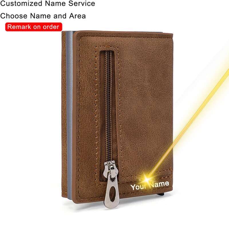 Customized Name RFID Leather Multifunction Magnet Wallet Men Credit Card Holder With Note Compartment & Coin Pocket Purse