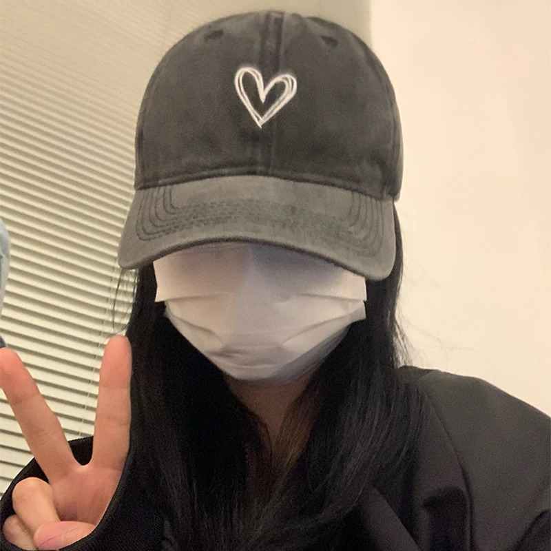 Female Embroidered Peach Heart Wash Denim Baseball Hat Casual Korean Version Thin Couple Soft Top Duck Hat Male 250117