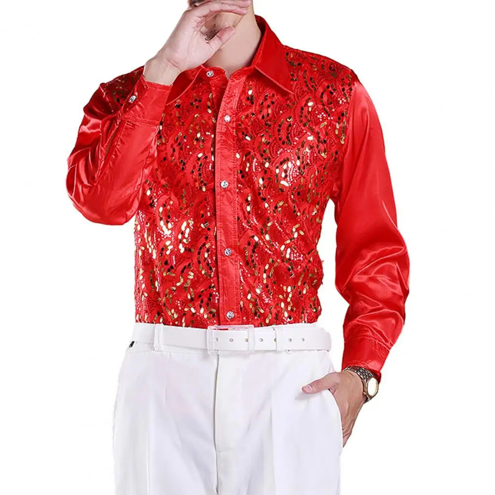 Formal casual shirt top mens sequin performance shirt wedding stage formal casual wear long sleeved single breasted 250110