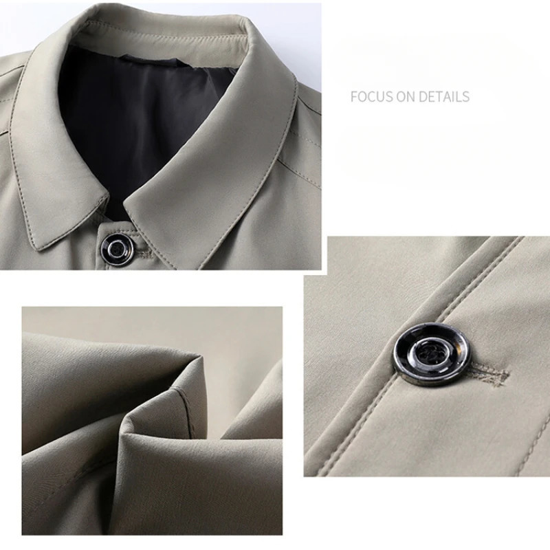 2024 Mens Jacket Business Casual Jacket Fashion Slim Coat Solid Color Trench Coat Single-Breasted Top 250113