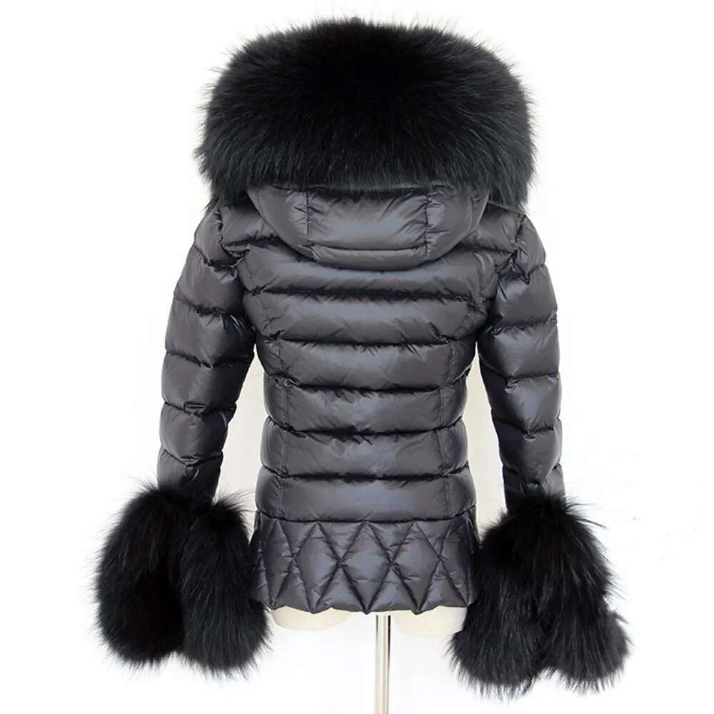 Jaxmonoy Winter Coat With Hood For Women Long Black Parka Real Raccoon Fur Collar And Cuffs Ladies White Duck Down Jackets