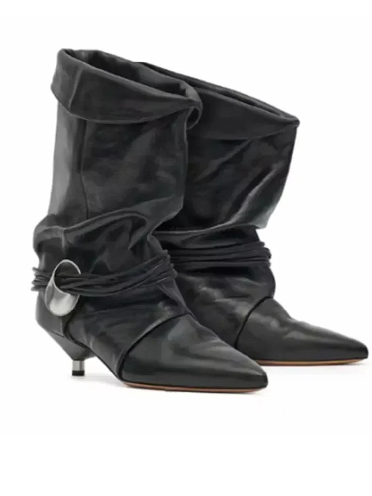 Autumn and Winter Womens Slim Heel Short Boots European American Fashionable Pointed Low Plus Ankle 250117