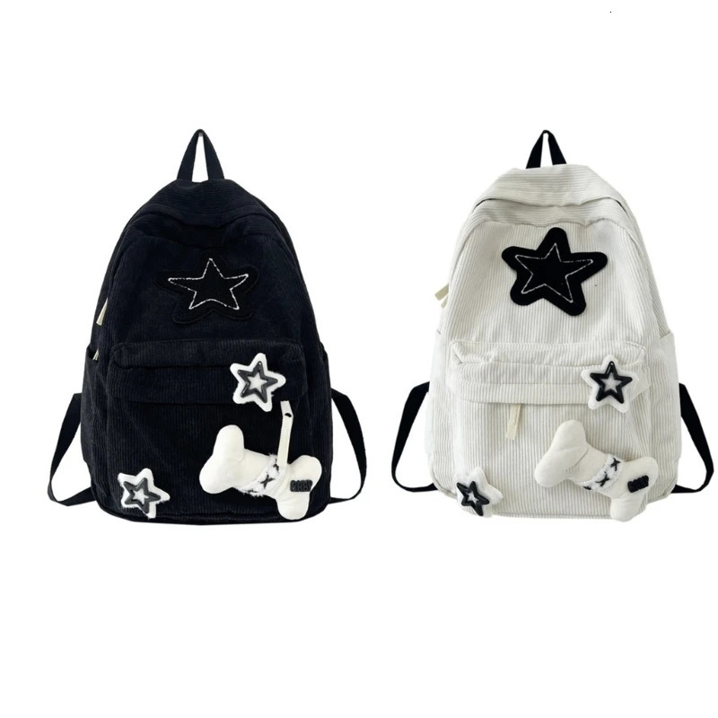 Y2K Girls Star Pattern Laptop Backpack Teen Student Large Capacity School Bookbag Corduroy Rucksack Double Strap Shoulder Bag 250109