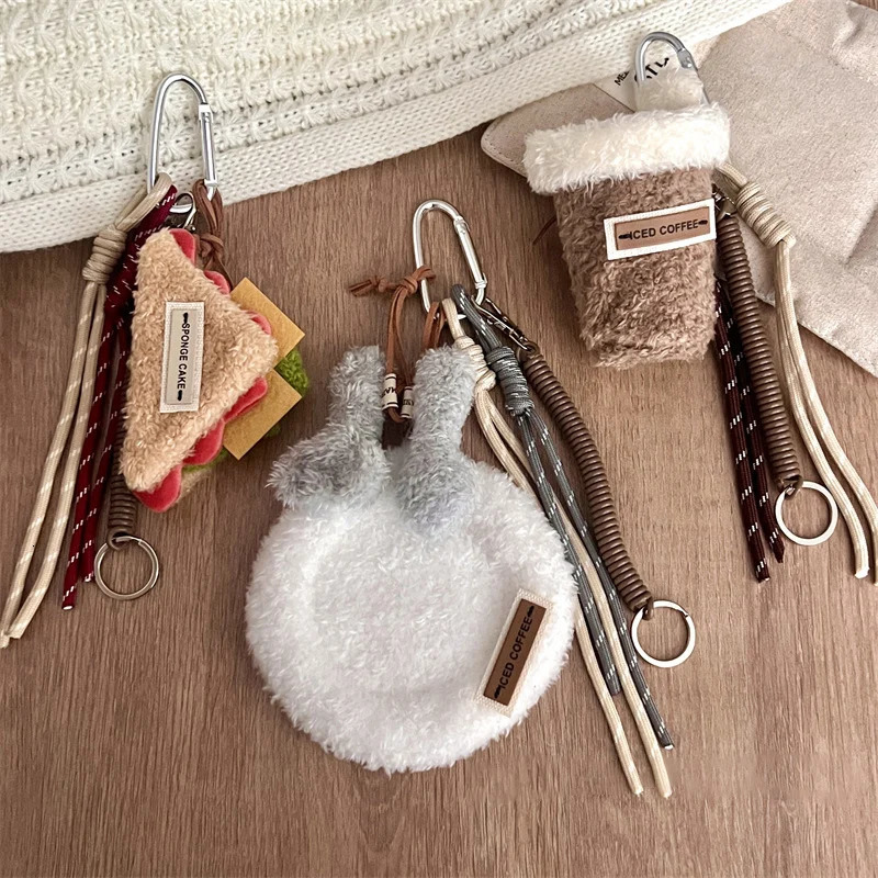 Plush Cake Pendant Key Chain Three-dimensional Afternoon Tea Series Bag Pendant Plush Dessert Coffee Climbing Rope Pendant 250110