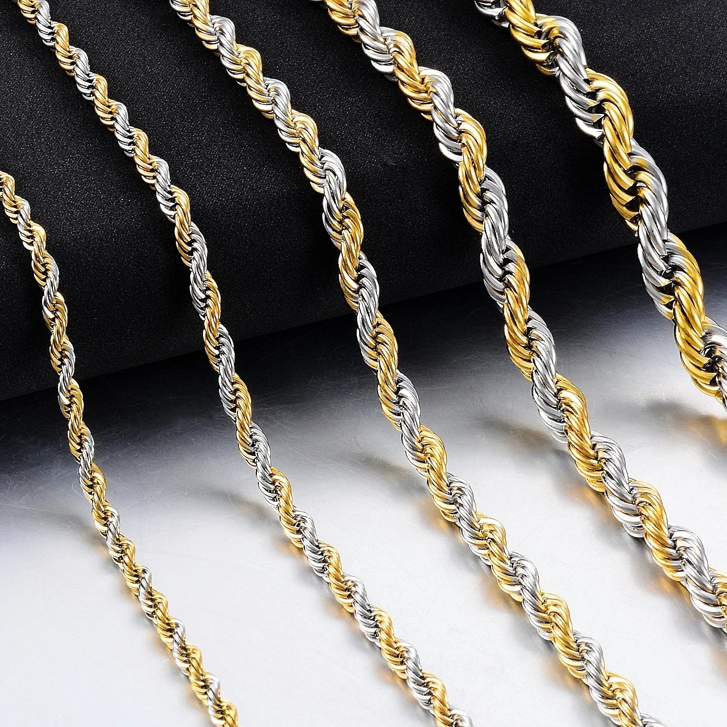 High Quality 2345MM Classic Twisted Rope Chain Stainless Steel Necklace No Fade Fashion Jewelry Accessories For Men Women 250114