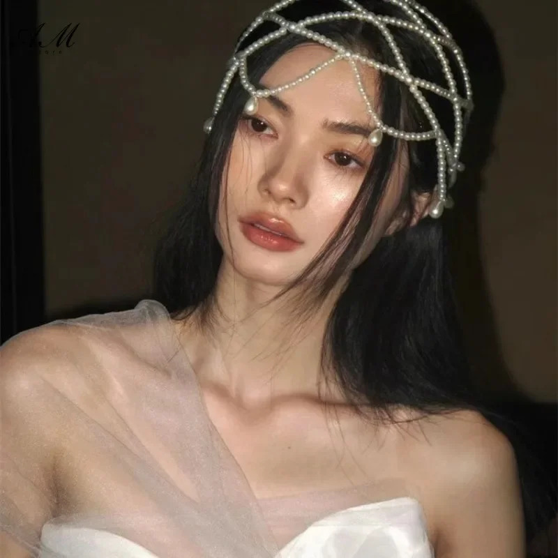 Aesthetic Women Exotic Pearl Tassel Belly Dance Head Cap Hat Headwrap/Hair Accessory/Headpiece for Party Wedding Showing 250117