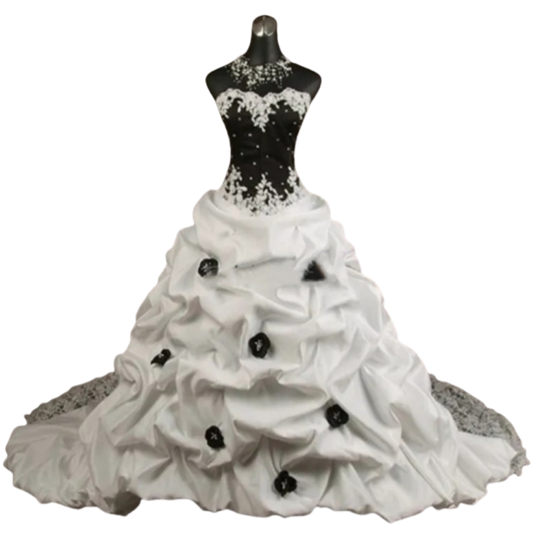 Black And White Gothic Wedding Dresses Ruched Satin And Lace Vintage Victorian Bridal Gowns Beaded Appliques Corset Vestido De Novia Long Train 2025
