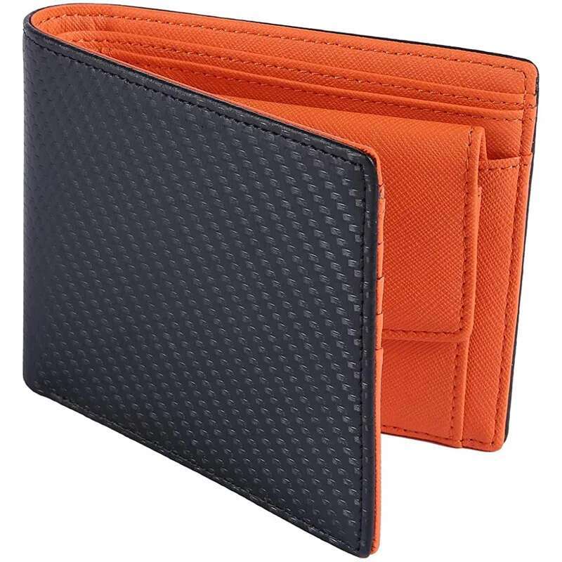 Personalized Customization Of Letters Men's Genuine Leather Carbon Fiber Short Double Fold Lightweight Multi Card Wallet