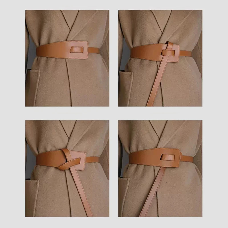 Women Belts High Quality Knot PU Leather Long Cummerbunds Coat Ceinture Ladies Dress Waistband Belt Clothes Decoration 250114