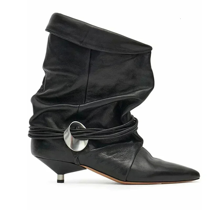 Autumn and Winter Womens Slim Heel Short Boots European American Fashionable Pointed Low Plus Ankle 250117