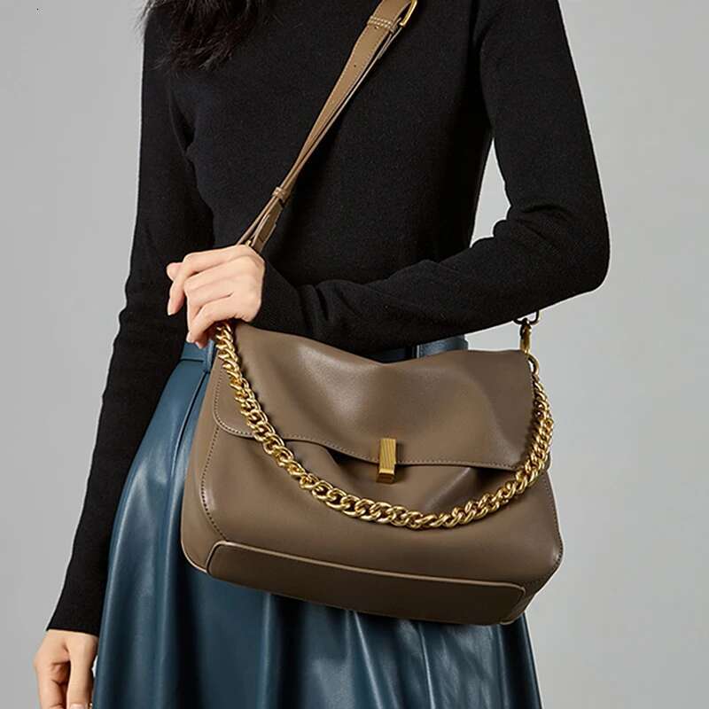 Genuine Leather Chain Shoulder hot Bag for Women - Designer Square Crossbody Purse, Satchel Handbag