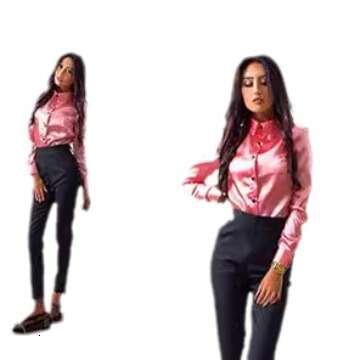 Popular European and American Satin Small Shirt Long Sleeve Collar Button Top Women's Wear 2025 New Casual Versatile Fashion Clothing