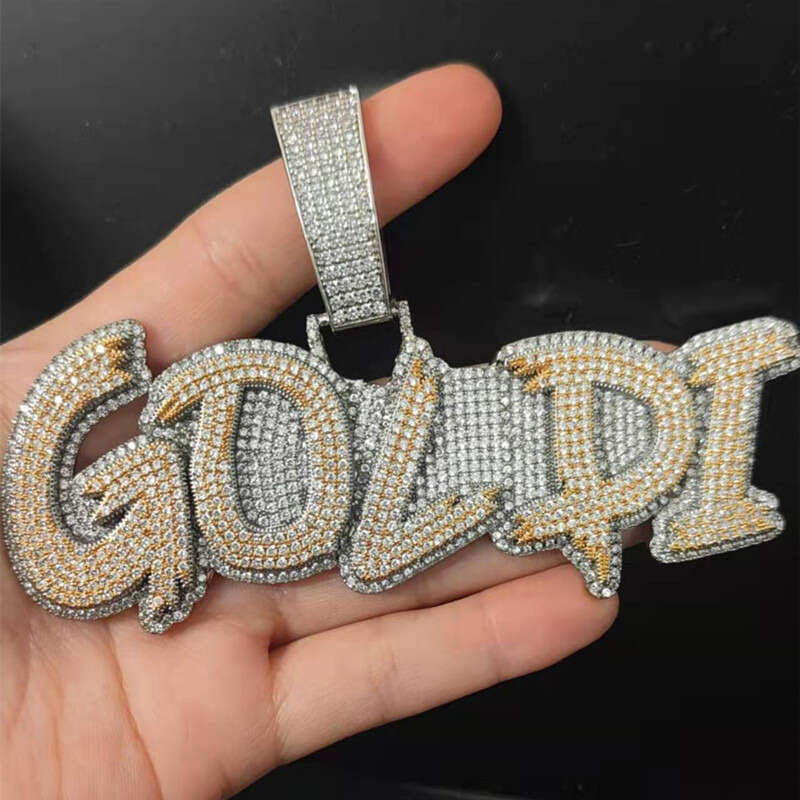 New Fashion Gold Plated Full CZ Dia Stone Ice Out DIY Custom Name Letters Pendant Necklace With Free 3mm 24inch Rope Chain Nice Jewelry Gift