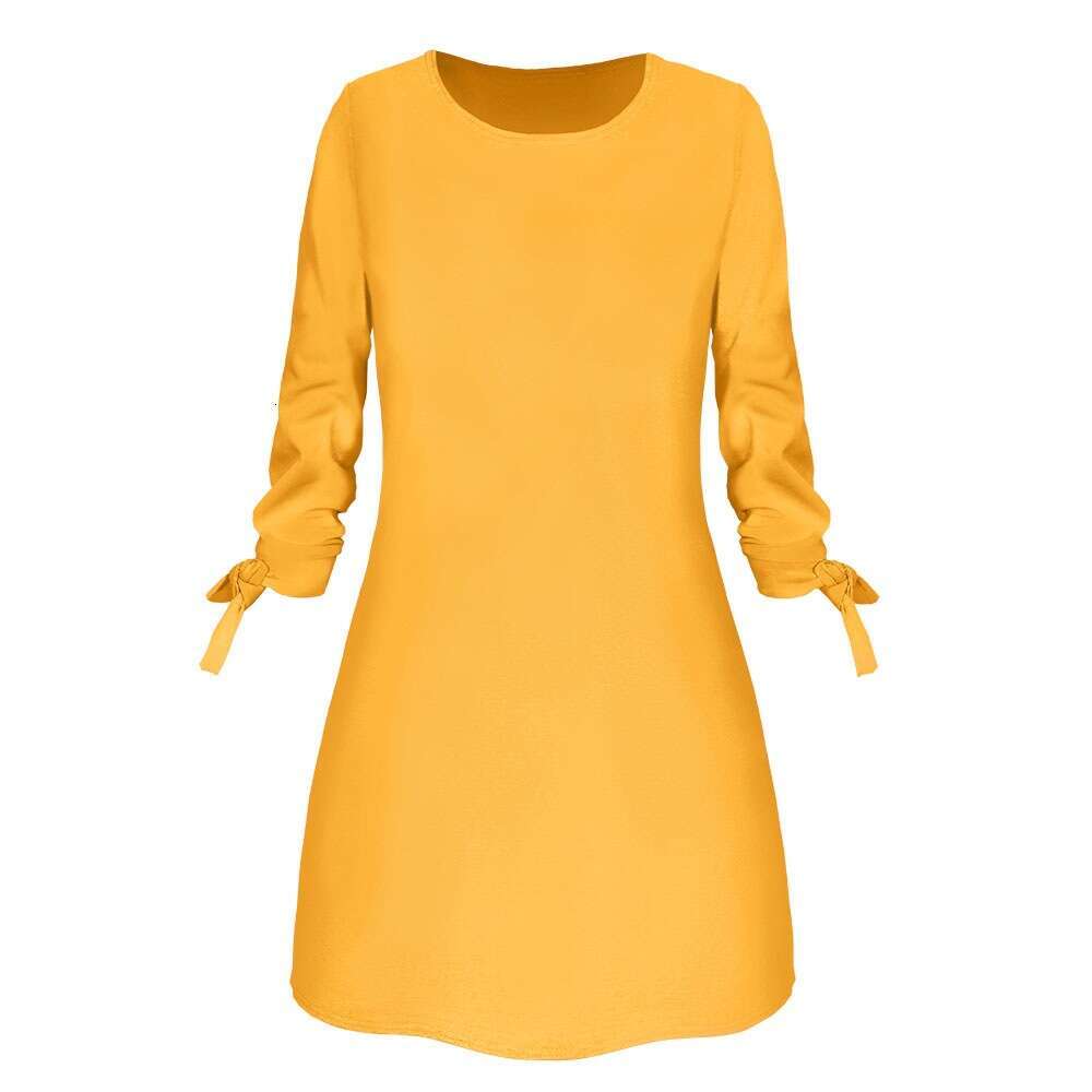 Spring, summer, autumn, European American solid color casual o-neck dresses, lace up, 2025 new style, chic and elegant clothing