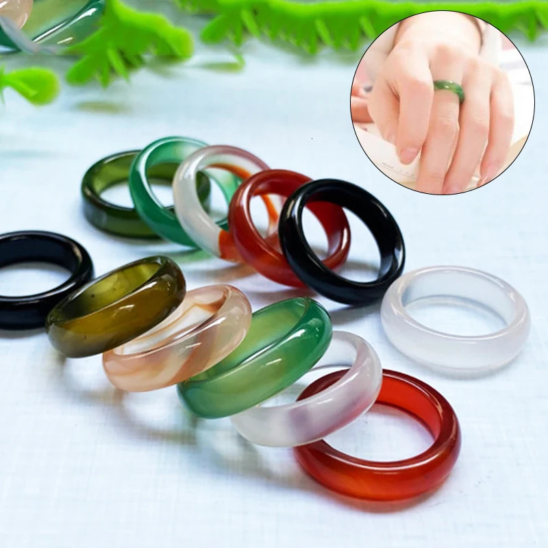Natural Agate Ring Vintage Colorful Round Rings for Women Men Green Red Stone Finger Simple Unisex Jewelry Gift 250110