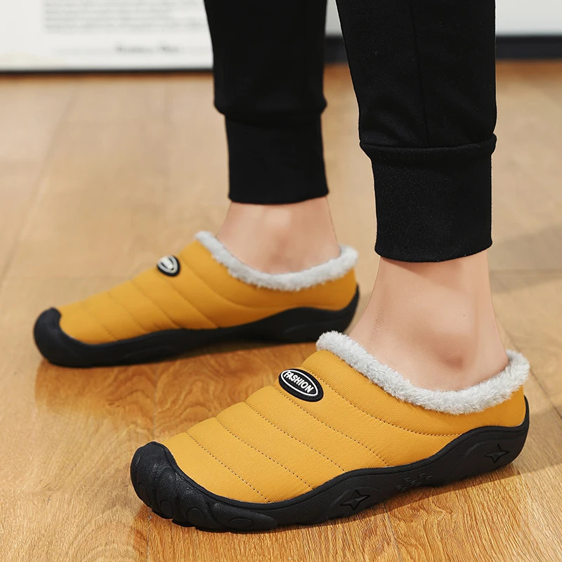 Men Warm Cotton Slippers Winter Home Plush Shoes Waterproof Couple Thick Sole Warm Fur Slides Outdoor BareFoot Casual Shoes250114bj