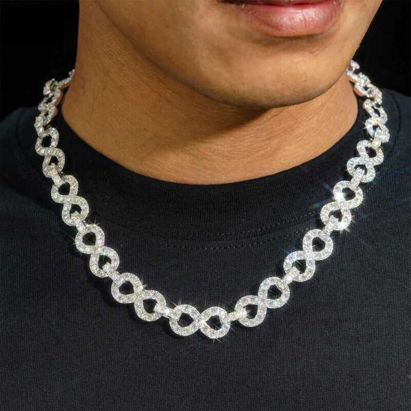 Hot sale design 13mm Infinity necklace VVS moissanite sterg sier ice out dia mossanite cuban k chain