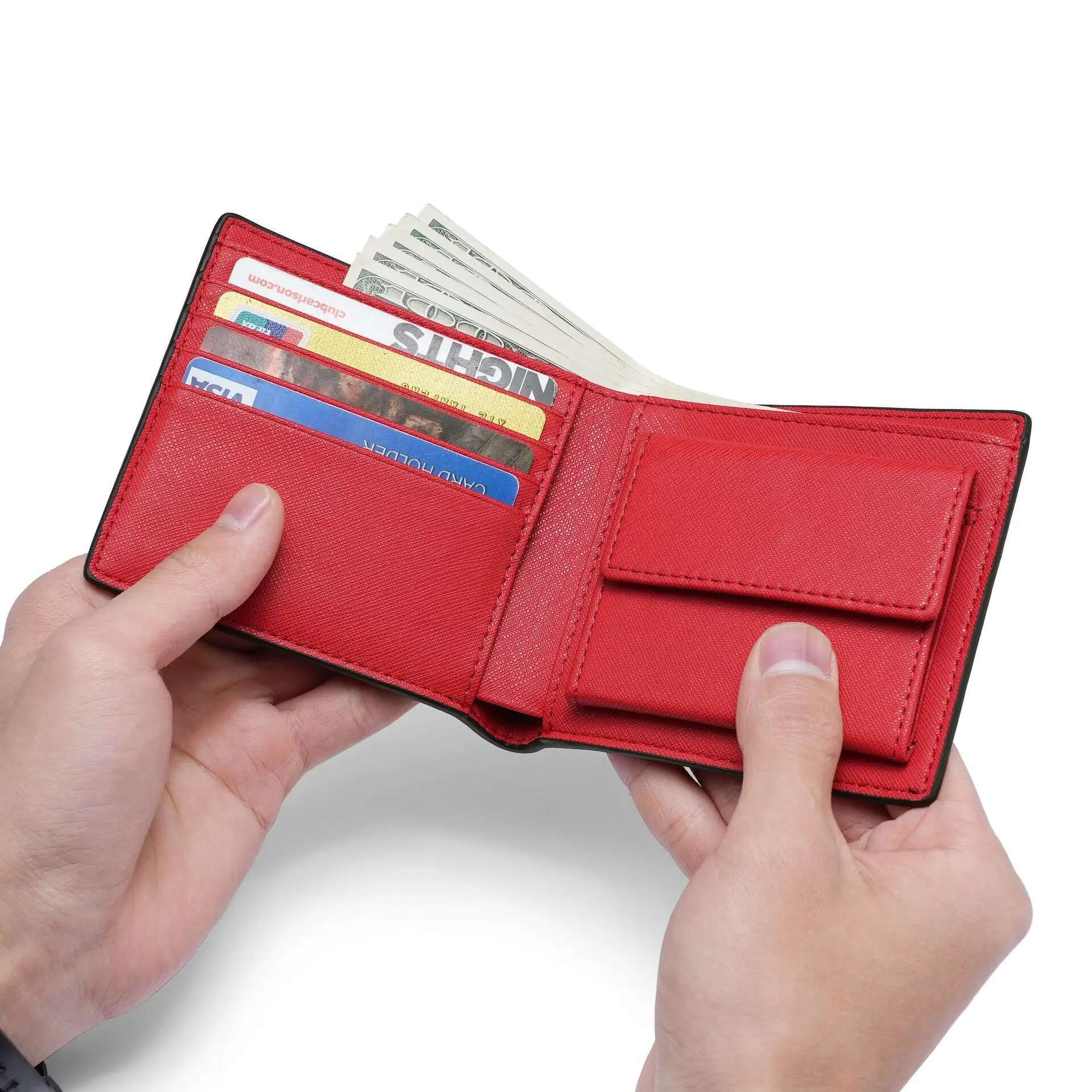 Personalized Customization Of Letters Men's Genuine Leather Carbon Fiber Short Double Fold Lightweight Multi Card Wallet