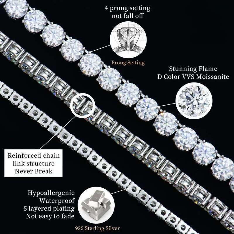 Custom men women 2-6mm sterg sier ice out gra certified vvs dia mossanite moissanite tennis jewelry chain necklace
