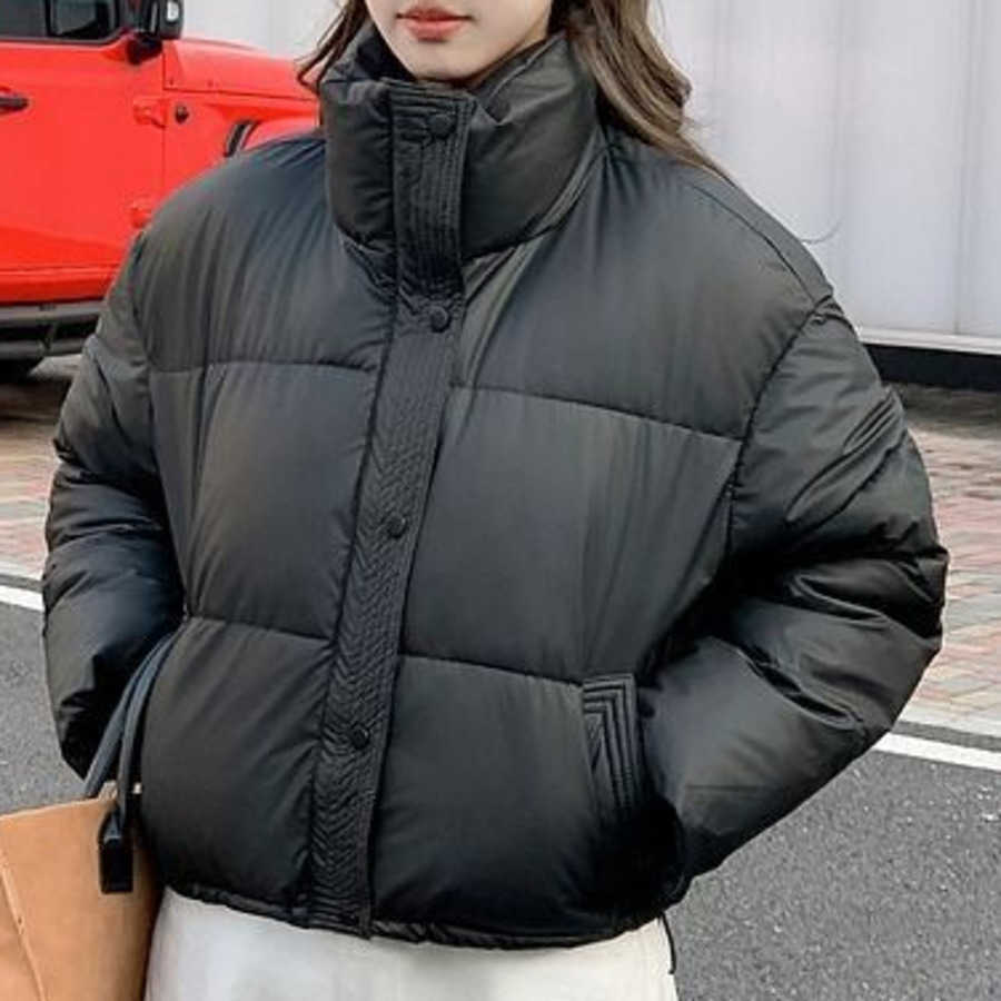 No Wash Pu Leather Stand Collar Short Cotton Jacket for Women Cotton Season Loose New Small Bread Thick Coat Women Jackets Coat Woman Fur 241209