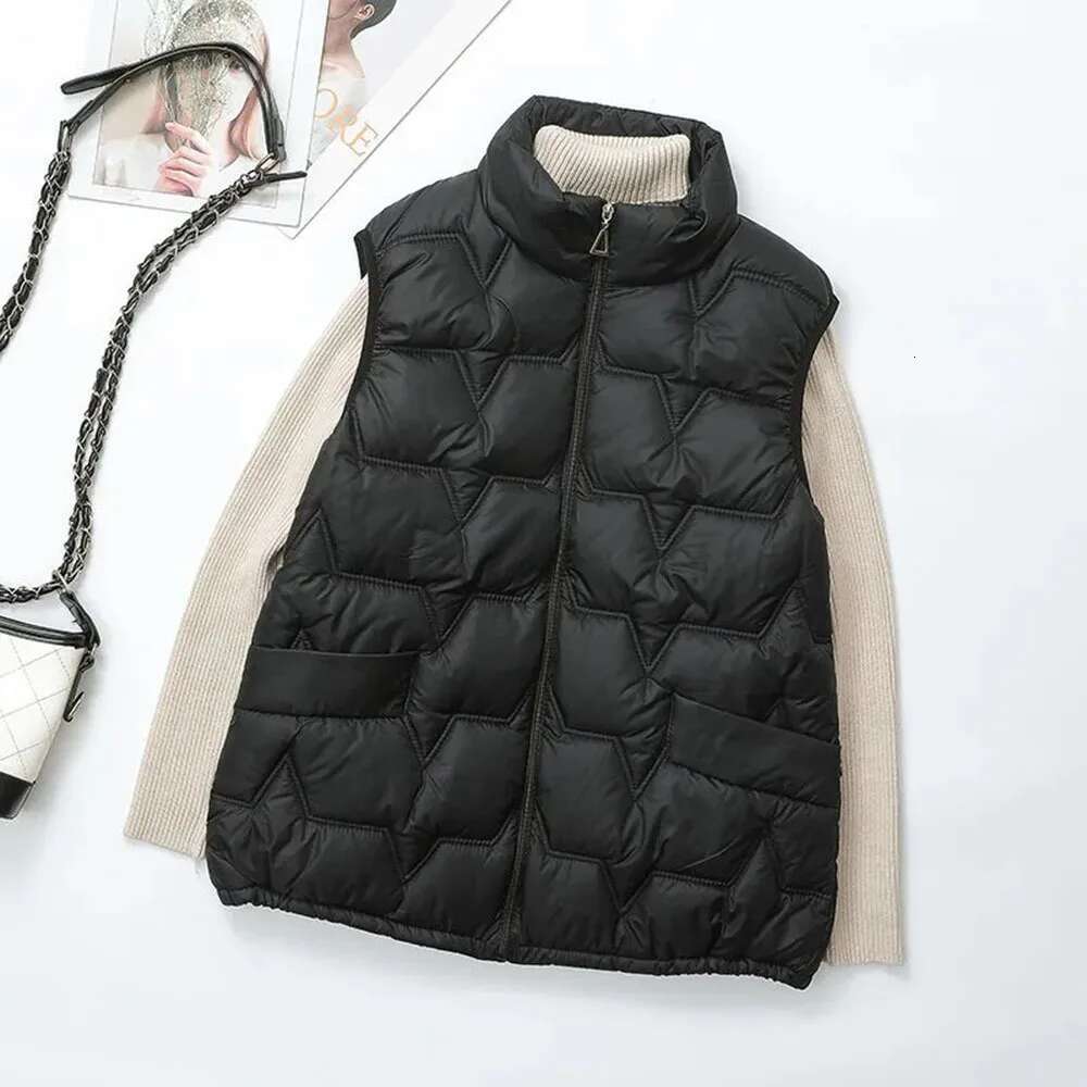 Down Vest Jackets For Women New Autumn Winter Ultra Light Stand Collar Beige Sleeveles Cotton Coat Parka Ladies Warm Waistcoat