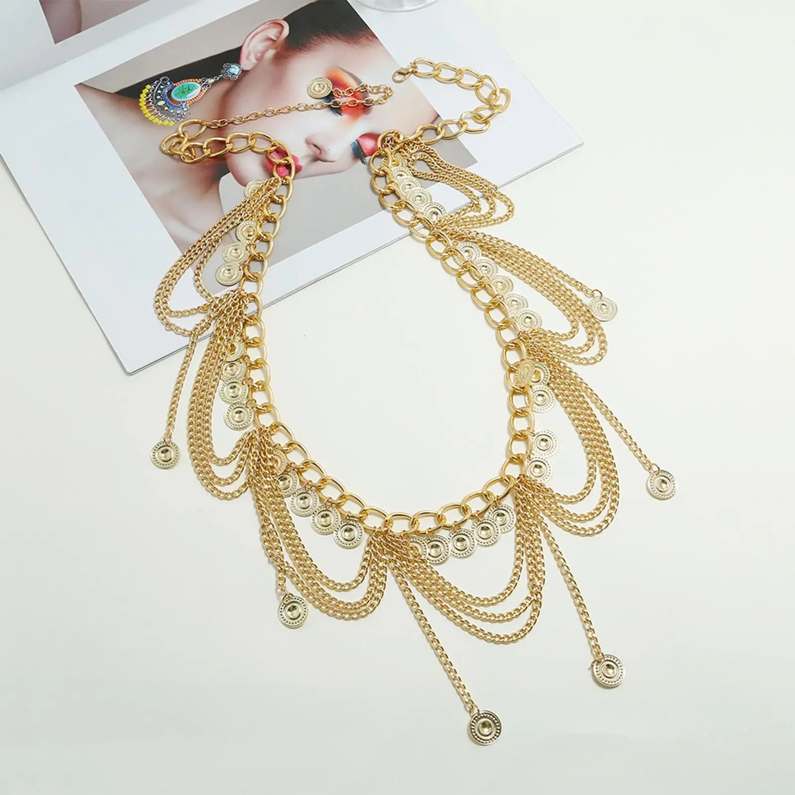 Multi waist chain/jewelry/long/gift/punk/bohemian gold coin tassel pendant fashionable zinc alloy belly party girl 250110