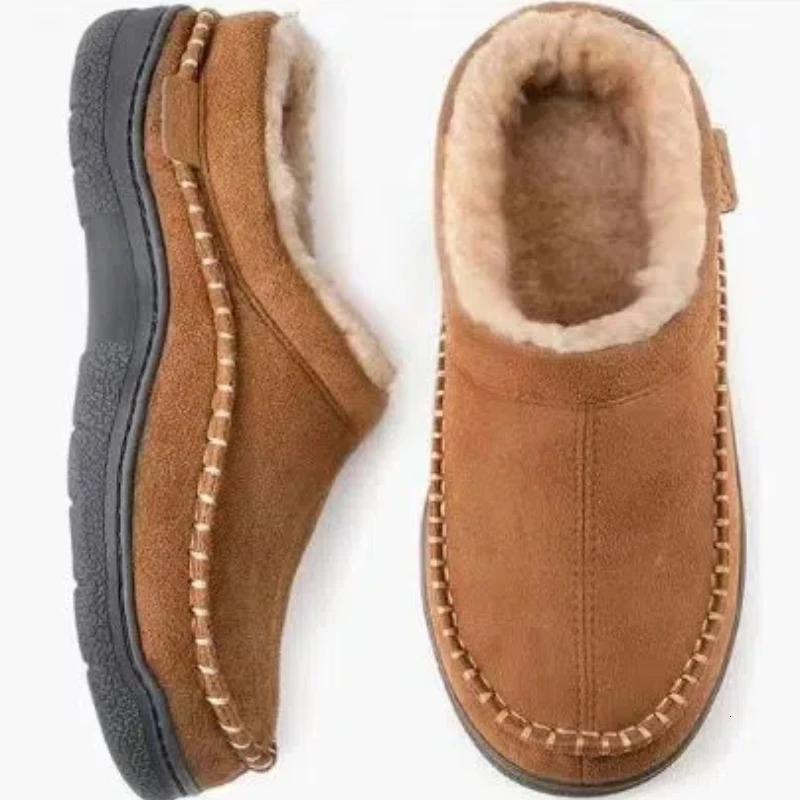 Warm Suede Cotton Slippers for Men Winter Indoor Outdoor Comfortable Plush Mens Casual Shoes Non-slip Big Size 13-14 Loafers250114