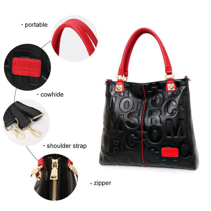 New Women's Cowhide Tote Fashionable And Versatile Large Capacity Letter Printed Handheld Shoulder Bag