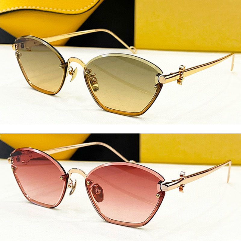 Small Frame Golden Anagram Hexagonal Sunglasses 5103S Designer Frameless Brown Gradient Lens Temple 3D Pattern Summer Fashion Luxury Brand Eyeglass
