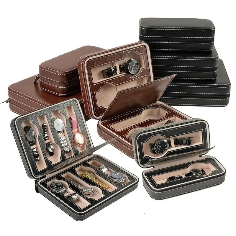 Travel Dustproof Embedded Watch Box Zipper Portable PU Leather Storage Case Watch Display Box For Trips And Gift Storage Bag 250117