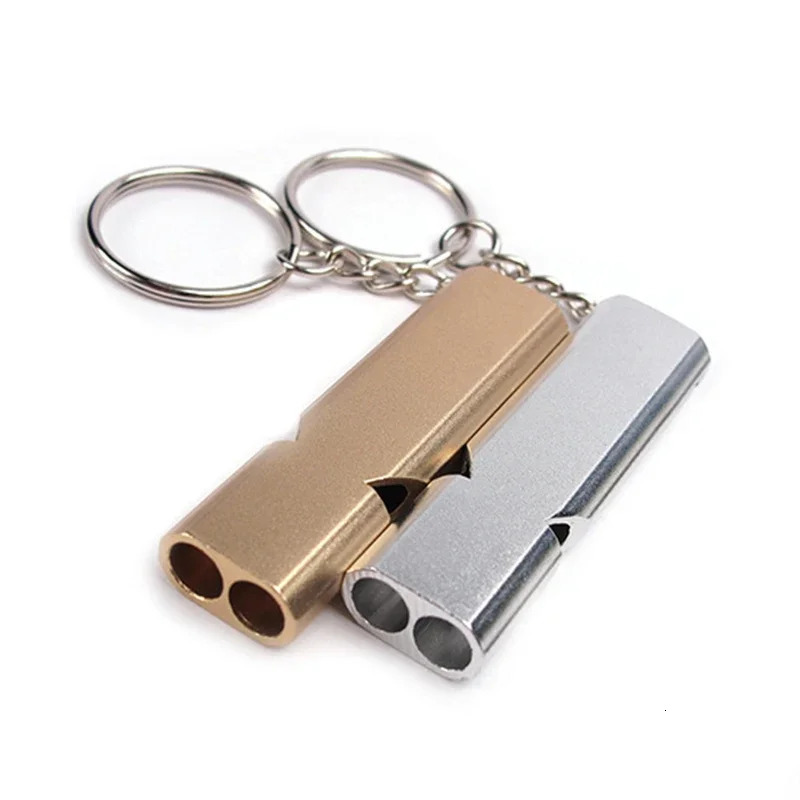Portable Aluminum Safety Whistle For Outdoor Hiking Camping Survival Emergency Keychain Multi Tool Dualtube 250107