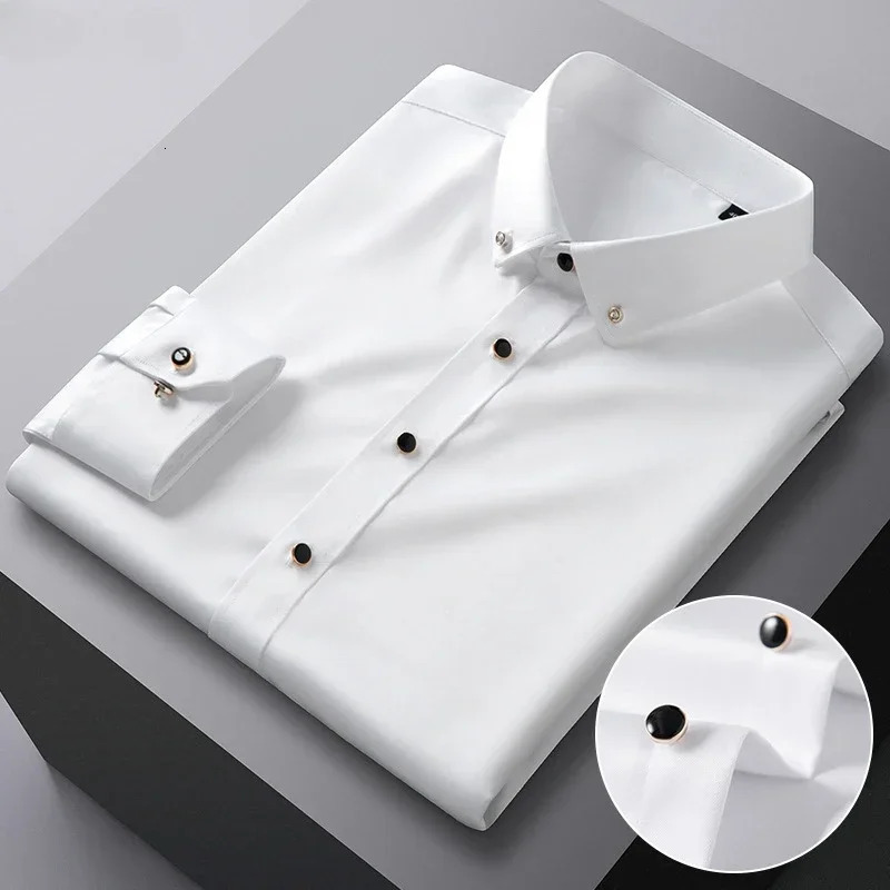 Mens quality shirt long sleeved elastic comfortable and non ironing business shirt Korean slim fit mens clothing 250118